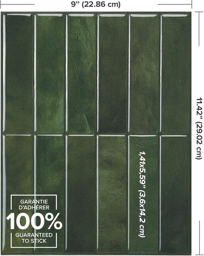 Smart Tiles Peel and Stick backsplash, Stacked Forest Green, 11.43"x9" | Pack of 5 (3.5 sq ft), Glossy, Heat/Moisture Resistant, Low VOC, Kitchen/Bathroom, Renter Friendly, Made in Canada