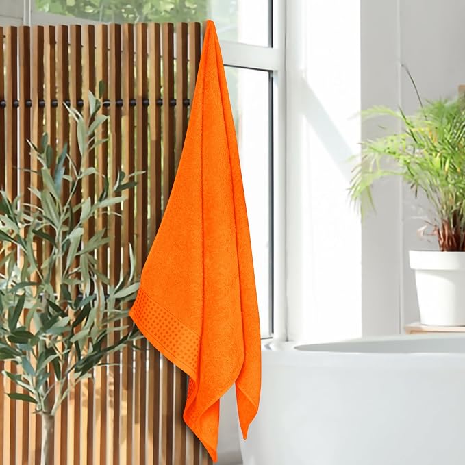 GLAMBURG Ultra Soft 4 Pack Oversized Bath Towel Set 27x54 inches, 100% Cotton Bath Towels, Highly Absorbant Compact Quickdry & Lightweight Towel, Ideal for Gym Travel Camp Pool - Orange
