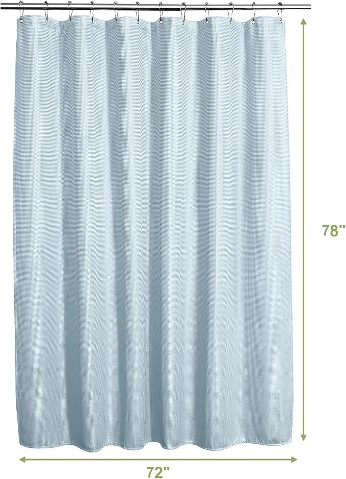 AmazerBath Fog Blue Shower Curtain Waffle Textured, Fabric Shower Curtain Thick Heavy Duty 240GSM Hotel Quality Bathroom Shower Curtains, 72 x 78 Inches
