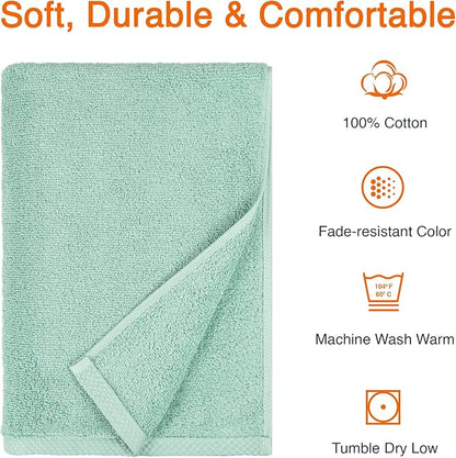 Amazon Basics Quick-Dry Lightweight Moisture Absorbing Bath Towel,100% Cotton,54" x 30",Seafoam Green,2 Count (Pack of 12)
