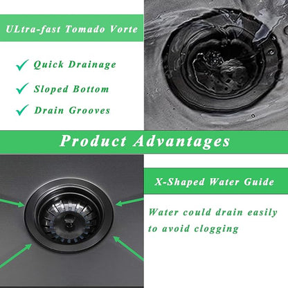 33x22 Inch Drop In Gunmetal Black Farmhouse Sink, 16 Gauge Stainless Steel Single Bowl Apron Front Workstation Farm Sink With Accessories