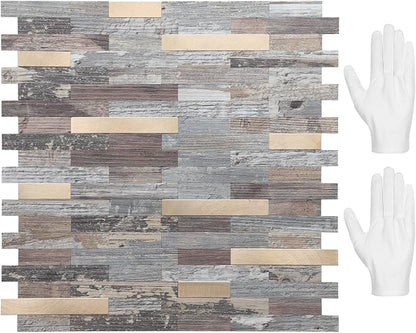 STICKGOO Peel and Stick Backsplash, PVC Wall Tiles Stick on Backsplash for Kitchen(10 Sheets, Distressed Wood with Metal Gold)