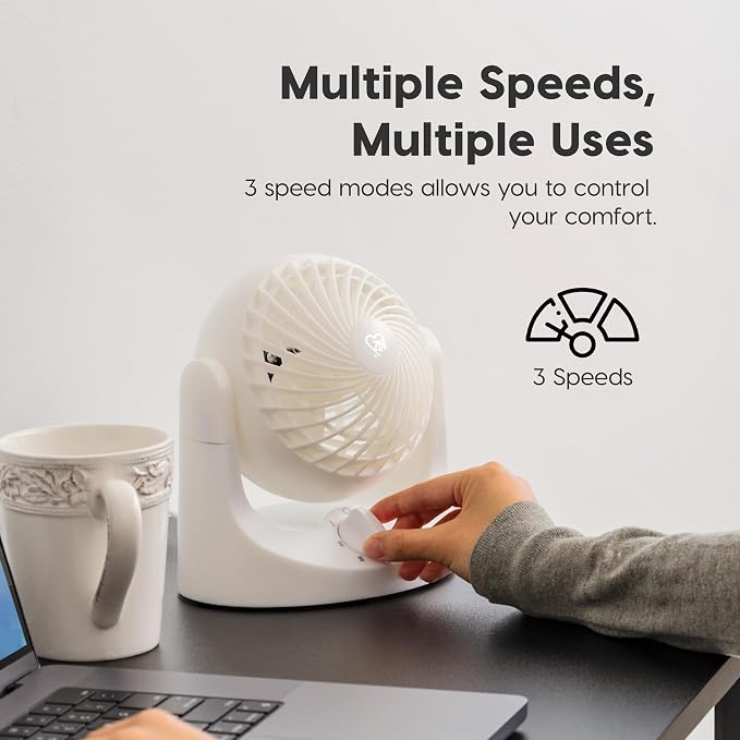 IRIS USA WOOZOO Mini Desk Fan, Dorm Bedside Office, Quiet, 112° Tilt, White | 32ft Max Air Distance, 108ft² Coverage, 112° Adjustable Vertical Tilt, 27db