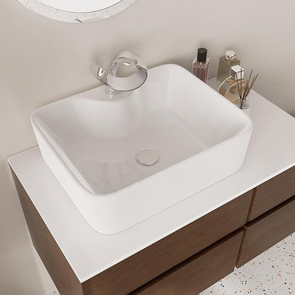 Bathroom Vanity Floating Bathroom Sink Cabinet with Ceramic Vessel Sink Wall Mounted Floating Vanity (Walnut, 31.5W)