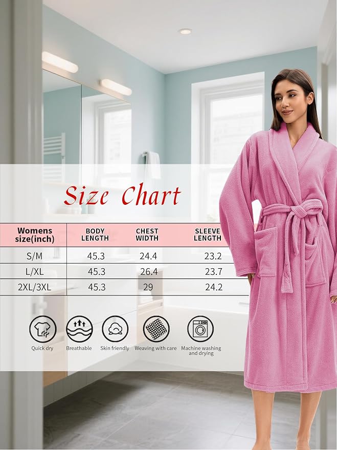 Soft Robe For Women，Warm Plush Bath Robes Female，Spa Towel After Shower Lightweight Long Bathrobe