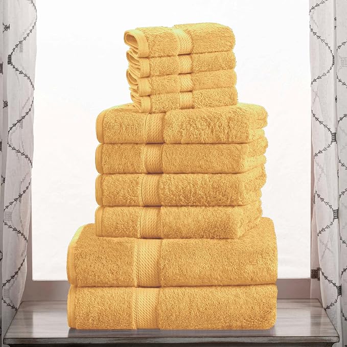 Superior Egyptian Cotton Ultra Plush & Absorbent, 10 Piece Set, Gold | Quick Dry, Soft Luxury Towel Set, Bath Essentials, Guest Bath, Spa, 2 Bath, 4 Hand, 4 Face Towels, Madeline Towels