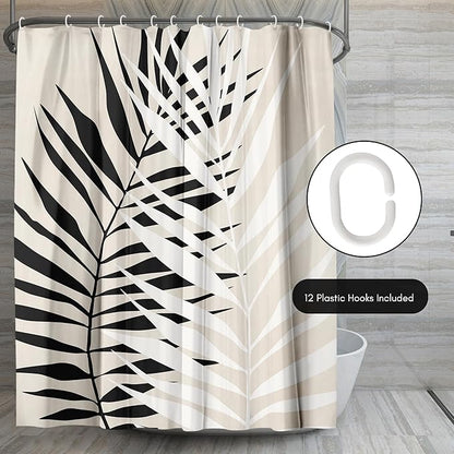 Americanflat 71x74 Botanical Shower Curtain - Water-Resistant Long Shower Curtain with Durable Metal Grommets and 12 Hooks - 100% Polyester - Black, White, and Beige