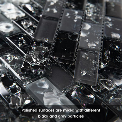 Glass Mosaic Tile Backsplash Black 12 Inch 5 sq.ft | Glass Tiles for Kitchen Backsplash Bathroom and Shower 5-Pack
