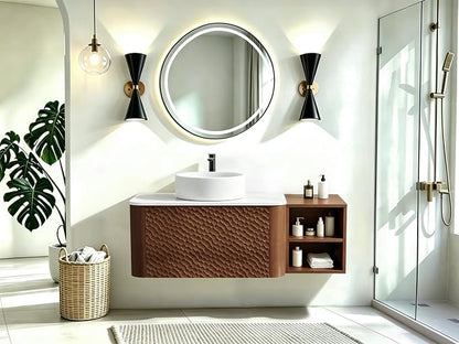 42 Inch Modern Bathroom Vanity with Ceramic Sink, Floating Bathroom Sink Cabinet with Sintered Stone Top&Solid Wood Hammered Frame, Single Bathroom Vanities w/Soft-Close Drawer&Side Open Cube