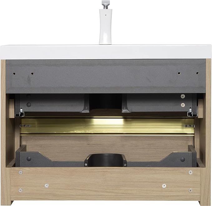 Abruzzo 30" Natural Oak Wall-Mounted Bathroom Vanity with Sink – Stone Resin Countertop & Soft-Close Drawers, Waterproof Wood Cabinet for Small Bathrooms