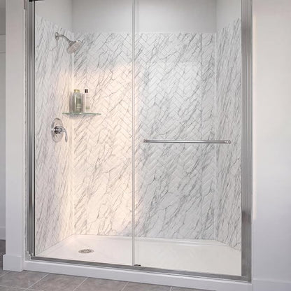 From Plain To Beautiful In Hours 133-640-HERR-KIT Herringbone Tile - Tub and Shower Wall Panels Surround (Covers/ 96 sq. ft.), Marble, 1 Piece