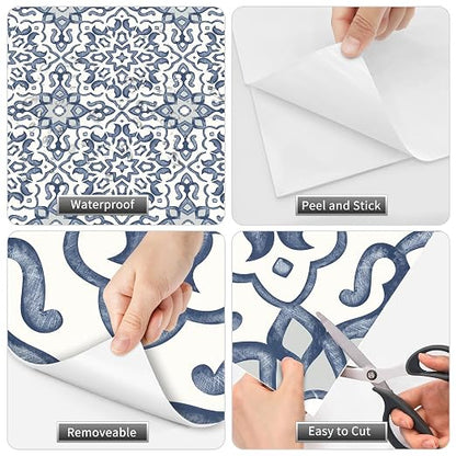 MORCART 20 Pack Peel and Stick Floor Tile, Vinyl Flooring, Waterproof DIY Flooring for Bathroom, Kitchen, Fireplace, Stairs, Bedrooms, Wall, Pantry Room Blue 7.87"x 7.87"