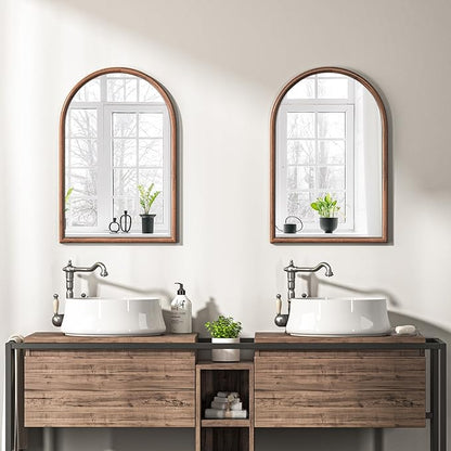 20"x30" Arch Wall Mirror for Wall, Wall Mounted Vanity Mirror for Bedroom, Wood Grain Finish Frame Mirror with Tempered Glass, Vintage Decorative for Bathroom, Entryway, Living Room, Walnut