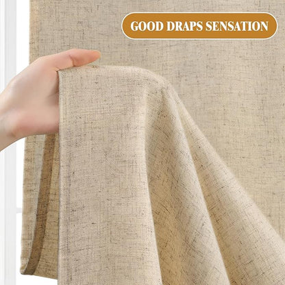Linen Shower Curtain Flax Tan, Fabric Boho Farmhouse Shower Curtains for Bathroom Cotton Natural Cloth Liner Set 72" W x 72" L