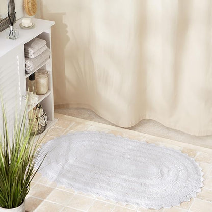DII Crochet Collection Reversible Bath Mat, Small Oval, 17x24, White