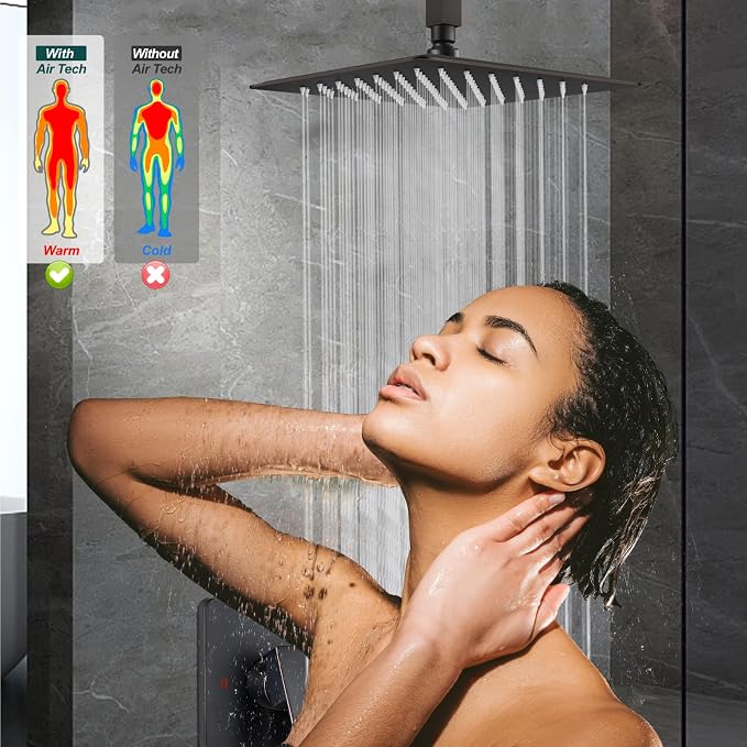 Heyalan10 Inch Ceiling Mount Shower Faucet Set with Valve,Oil Rubbed Bronze | Rainfall shower head, ceiling-mount design, SUS304 steel, adjustable angle, single-handle control