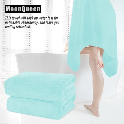 MOONQUEEN 2 Pack Premium Bath Towel Set - Quick Drying - Microfiber Coral Velvet Highly Absorbent Towels - Multipurpose Use as Bath Fitness, Bathroom, Shower, Sports, Yoga Towel (Frozen Blue)
