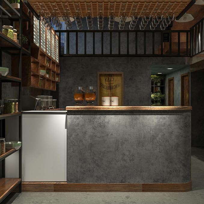 3yecao 16"×197" Extra Thick Dark Blue Grey Concrete Wallpaper Peel and Stick Waterproof Gray Concrete Contact Paper Vinyl Wrap 3d Faux Adhesive Cement Tile Sticker for Kitchen Island Bedroom Gym Walls