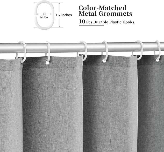 BTTN Stall Shower Curtain, 60×72 Boho Scalloped Linen Textured Thick Fabric Shower Curtain Set with 10 Plastic Hooks, Narrow Neutral Modern Country Waterproof Shower Curtains for Bathroom, Grey/Gray