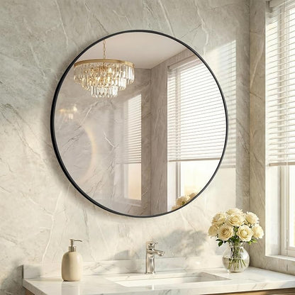 30 Inch Black Round Bathroom Wall Mirror, Round Mirrors for Wall Decor, Circle Mirror for with HD Shatter-Proof Glass for Entryway, Living Room, Bedroom, Dressing Room, Home Decor