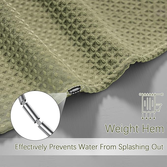 Khaki Stall Shower Curtain Waffle Weave Fabric, Luxury Waterproof Shower Curtains, 256GSM Heavy Duty Camper Shower Curtain for Travel Trailers with 6 Metal Hooks, 36Wx72H
