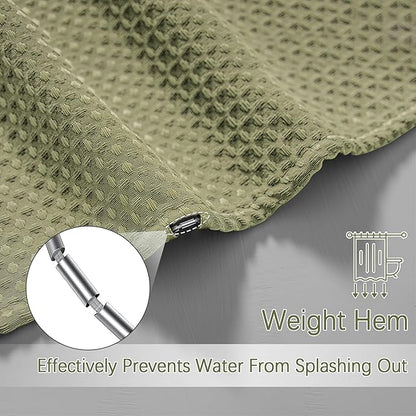 Khaki Stall Shower Curtain Waffle Weave Fabric, Luxury Waterproof Shower Curtains, 256GSM Heavy Duty Camper Shower Curtain for Travel Trailers with 6 Metal Hooks, 36Wx72H