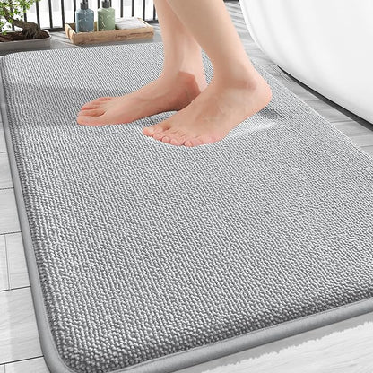 OLANLY Thick Memory Foam Bathroom Rug 34x21, Absorbent Bath Mat, Light Grey | Soft Quick Dry Bath Rugs, Non-Slip, Machine Washable Carpet for Bathroom Floor, Tub and Shower, Home Decor Accessories