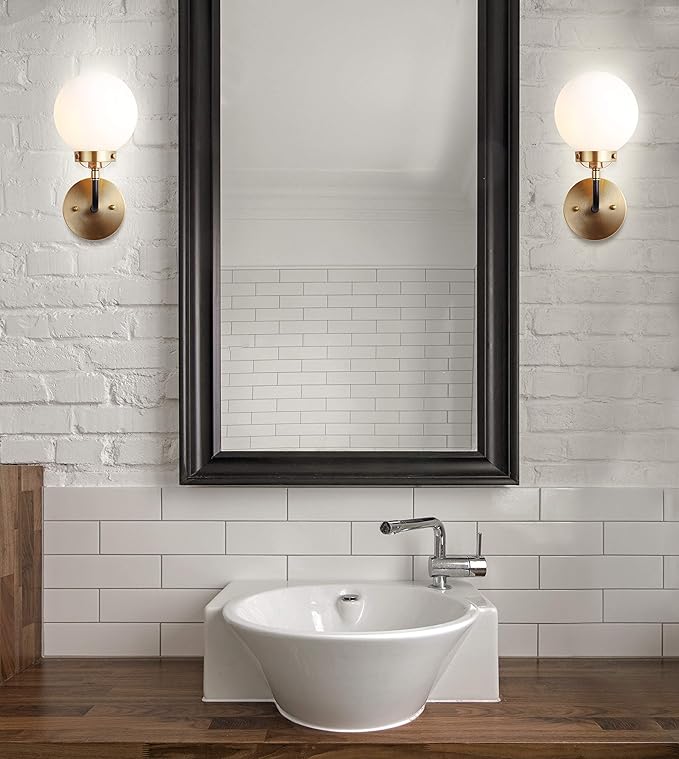 JONATHAN Y 6" Brass Gold/Black/White 1-Light LED Wall Sconce Vanity Lighting, Clear Glass Globe Shade Modern Contemporary Sconce for Bathroom Mirror, Hallway, UL Listed (JYL9056B)