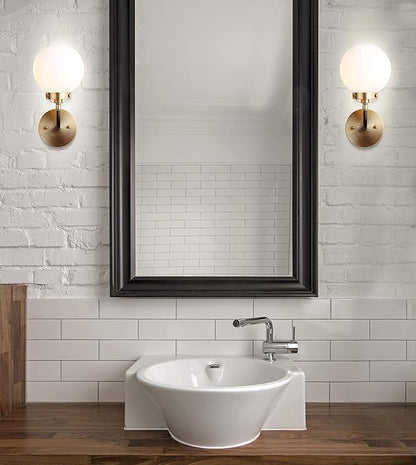 JONATHAN Y 6" Brass Gold/Black/White 1-Light LED Wall Sconce Vanity Lighting, Clear Glass Globe Shade Modern Contemporary Sconce for Bathroom Mirror, Hallway, UL Listed (JYL9056B)
