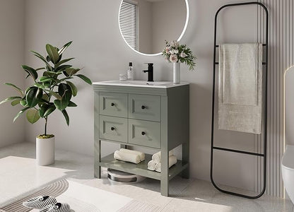 eclife 30" Bathroom Vanity with Sink Combo, Modern Painted Vanities Cabinet with Big Drawers, Opening Bottom Shelf, Raised Foot Pads, Include Undermount White Sink, Faucet & Drain, Green