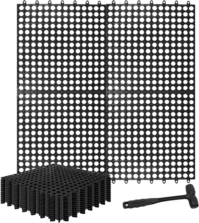 12 Pack Interlocking Floor Tiles 12x12 Inch, Non-Slip Drainage Tiles | Interlocking Drainage Floor Tiles Garage Tiles for Bathroom, Pool Deck, Gym, Garage, Kitchen & Wet Areas, Black