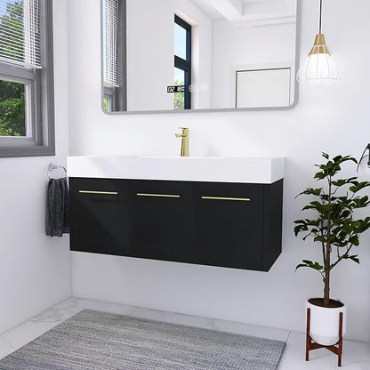 48 Inch Floating Bathroom Vanity,48" Bathroom Vanity with Sink,Modern Single Sink Vanity Combo,Black Wall Mounted Cabinet Set