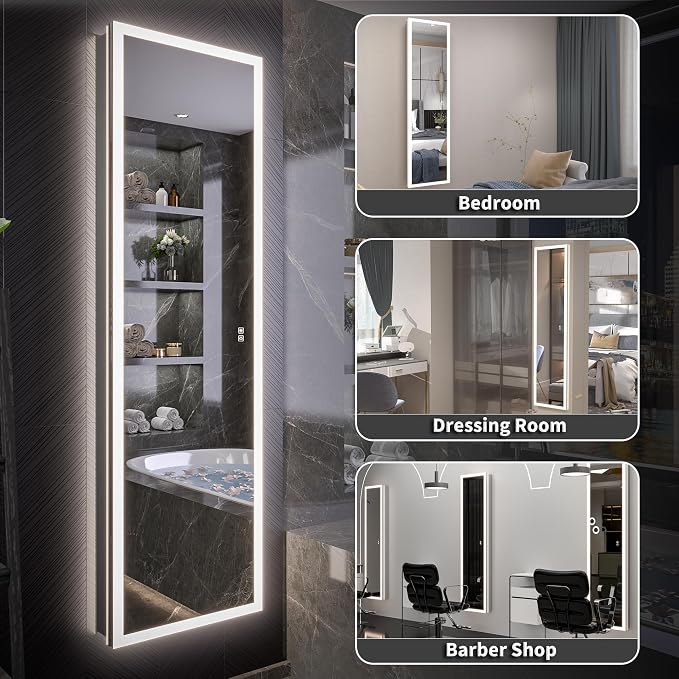 20 X 70 Full Body Lighted Medicine Cabinet with Mirror with Dimmable Front&Backlit, Outlets, Sensor Light, 5 Adjustable Shelves, Surface/Recessed Mounted Aluminum LED Medicine Cabinet for Bathroom