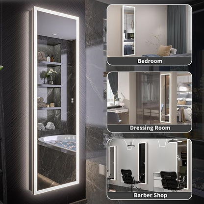 20 X 70 Full Body Lighted Medicine Cabinet with Mirror with Dimmable Front&Backlit, Outlets, Sensor Light, 5 Adjustable Shelves, Surface/Recessed Mounted Aluminum LED Medicine Cabinet for Bathroom