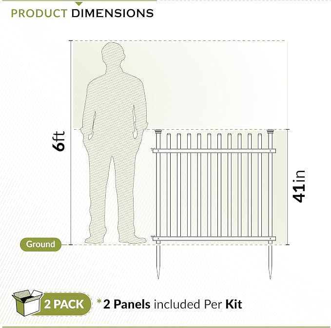 Zippity Burbank Picket Fence Panels, White Vinyl DIY No Dig Kit | 41inH x 44inW, 2 Panels, Temporary Barrier for Backyard, ZP19057