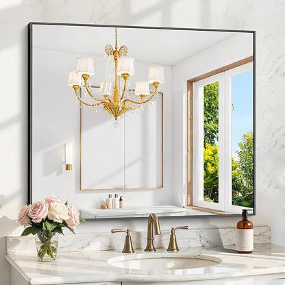 KOCUUY Bathroom Mirror 36"x40", Black Bathroom Mirrors for Over Sink, Shatterpoof Large Vanity Mirror, Metal Framed Black Wall Mirror for Bedroom Living Room and Entryway (Horizontal/Vertical)
