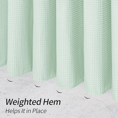 MitoVilla Extra Long Shower Curtain 72 x 84, Green 84 inch XL Waffle Fabric Shower Curtains for Modern Luxury Bathroom Decor, Waffle Weave Textured Weighted Shower Curtain 84 inch, Mint Green