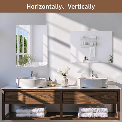 CILIBER 2-Pack 18x24 Inch Frameless Mirrors for Wall, Bathroom Vanity Mirrors with Polished Edge, Rectangle Mirror for Over Sink, Bedroom, Entryway, Horizontal or Vertical, 3mm Tempered Glass