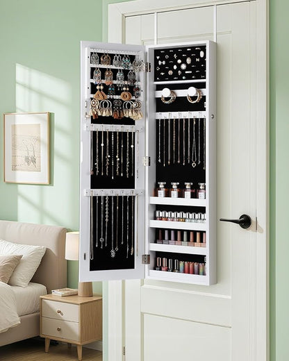 Nicetree Hanging Jewelry Cabinet, Jewelry Organizers and Storage, White | Lockable Jewelry Armoire Organizer, Over the Door Mirror with Jewelry Storage, Full Length, Gift Idea, Easy Assembly