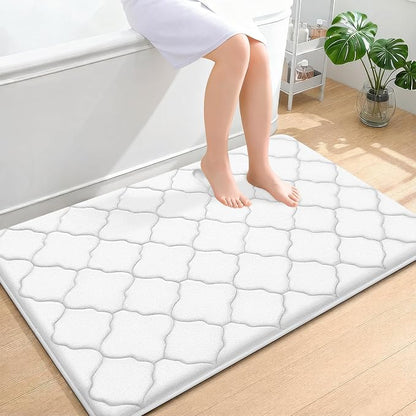 OLANLY Memory Foam Bath Mat Rug 47x32, Ultra Soft and Absorbent Bathroom Rugs, Non-Slip, Comfortable, Machine Washable Bath Carpet for Bathroom Floor, Tub, Shower and Home Decor Accessories, White