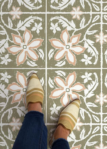FloorPops Lillium Green Peel and Stick Floor Tiles, FP6303