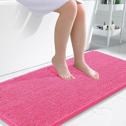 OLANLY Bathroom Runner Rugs 45x27, Extra Soft Absorbent Chenille Bath Rugs | Hot Pink, Quick-Drying Rubber Backing, Washable Long Bath Mat for Bathroom Floor, Tub and Shower, Home Decor Accessories