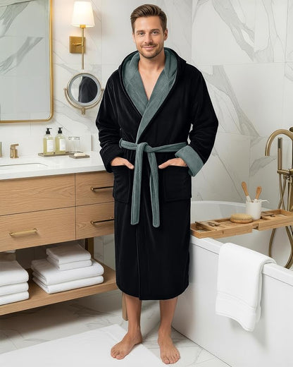 NY Threads Luxury Ultra Soft Mens Robe with Hood Plush Fleece Long Bathrobe