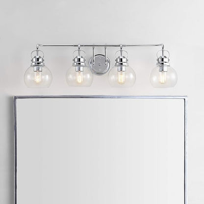 JONATHAN Y 34" Chrome Shirley 4-Light Bathroom Vanity Light, Metal Wall Sconce, Clear Seeded Glass Shade, Modern Transitional Farmhouse Fixture, LED Bulbs Included (JYL7406A)