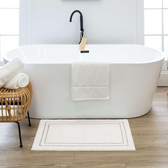Mohawk Home Corona Casual Geometric White 1' 8" X 2' 10" Machine Washable Bath Mat Perfect for Bathroom