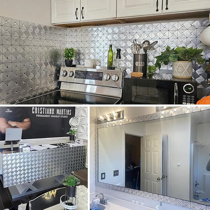 DICOFUN Peel and Stick Backsplash Metal Tile, Mixed Glass Self-Adhesive Mosaic Tiles, Stainless Steel Stick on Wall Tiles for Kitchen and Bathroom Backsplash, Mirror Décor (1)