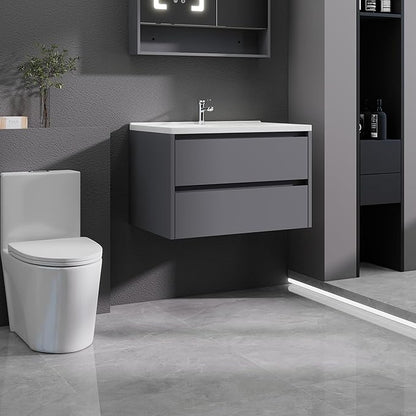 Dark Gray Floating Bathroom Vanity with Sink, 31x18 Inch Wall Mounted Bathroom Cabinet with 2 Drawers, Modern Single Sink Vanity for Small Bathroom, Space-Saving Storage Cabinet