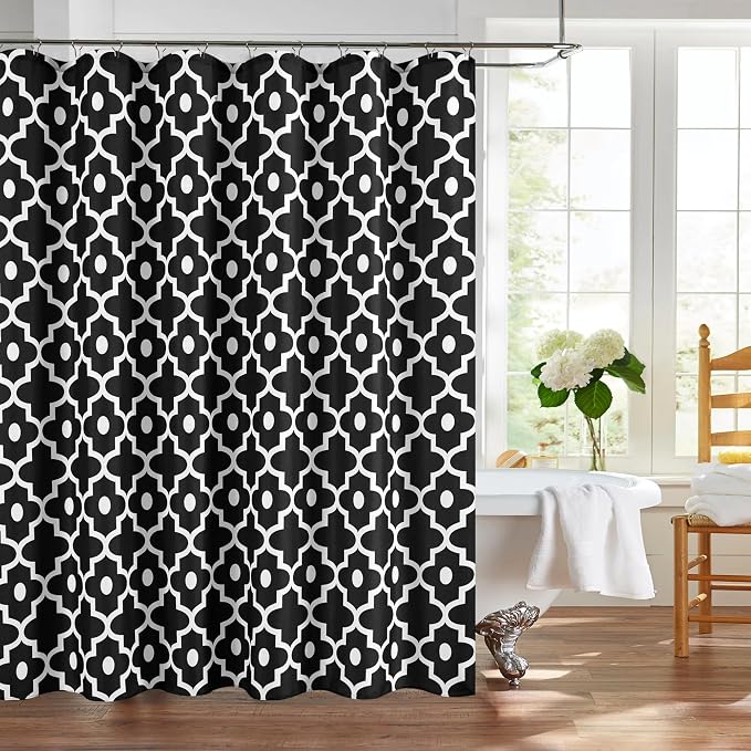 Fabric Modern Extra Long Shower Curtains for Bathroom-Black and White | 72"W x 84"L Textured Faux Linen Elegant Classic Moroccan Bath Decor-Hotel Quality Transitional Washable & Breathable Cloth