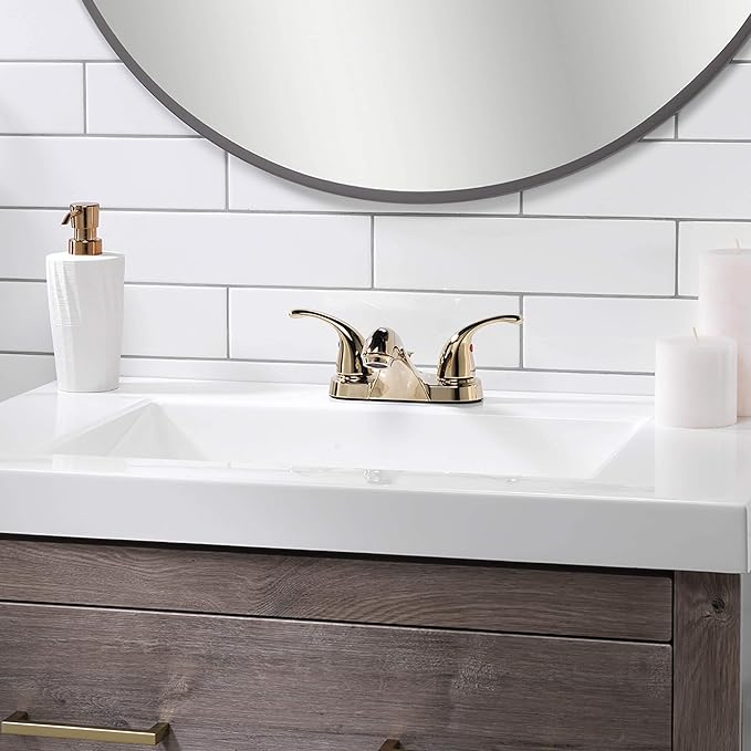 Aqua Vista 15-B42WP-PB-AV Two Handle Bathroom Sink Faucet, Polished Brass