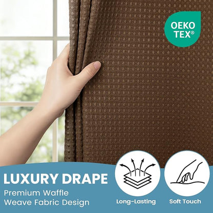 SORTTO No Hook Shower Curtain with Snap in Liner Set Waffle Shower Curtain for Bathroom Hotel Style Fabric Waterproof Inner Liner，71" W x 74" H, Brown